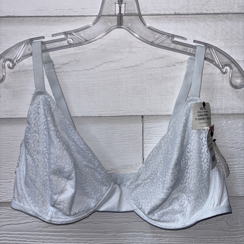 NWT Anne Klein T-Shirt Bra 42D Full Figure Unlined Light Blue Lace
